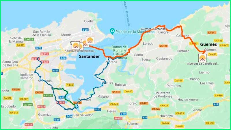 ruta Camino del Norte: Güemes a Santander en Cantabria