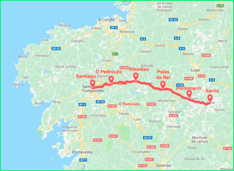 ruta Camino Francés: Sarria a Santiago de Compostela en Lugo