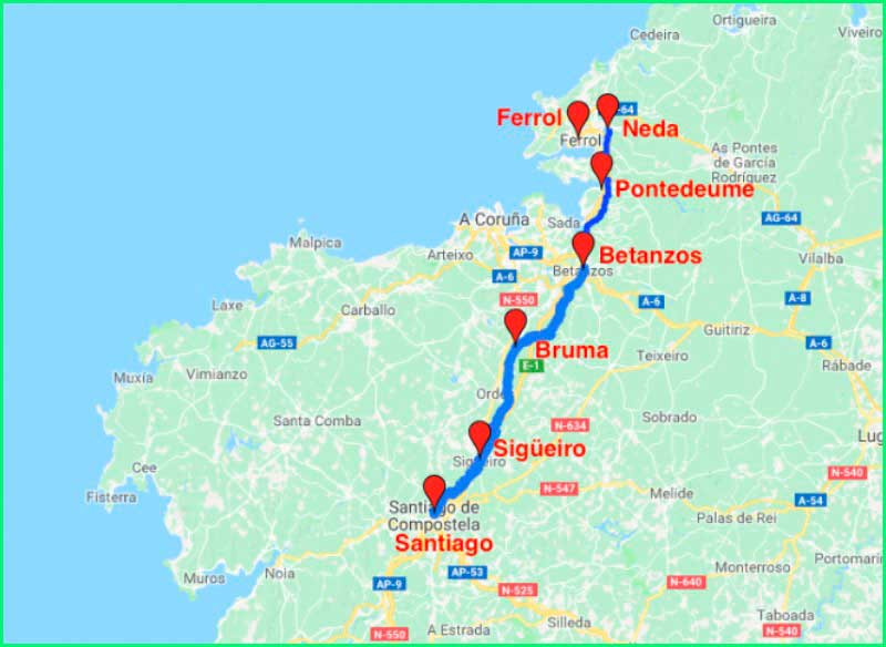 ruta Camino Inglés: Ferrol a Santiago de Compostela en La Coruña